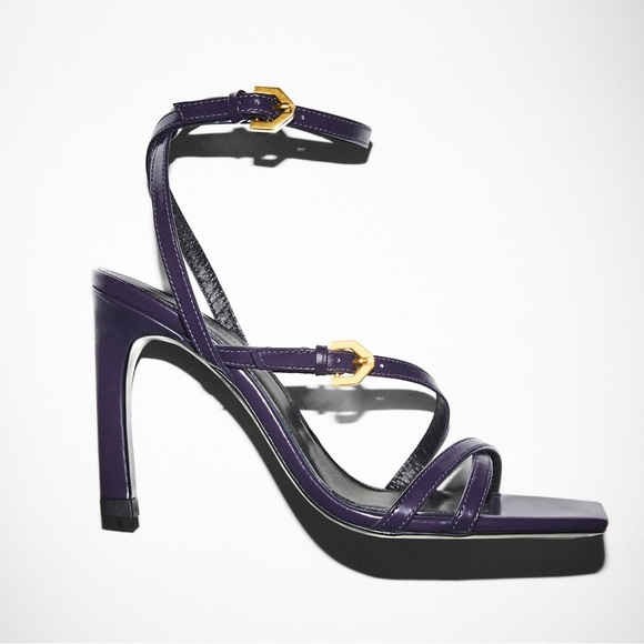 NWT. Massimo Dutti Limited Edition Purple Leather High-Heel Sandals. Size 6. - Picture 1 of 6